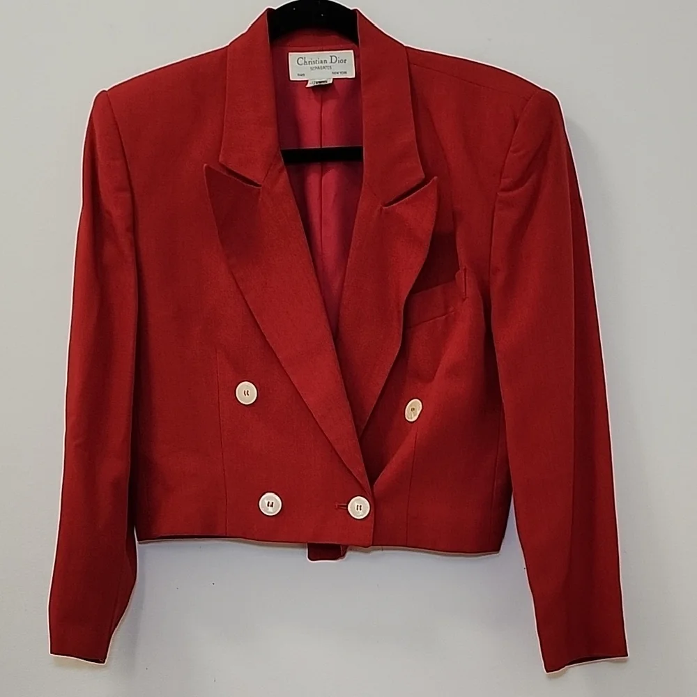 VTG Christian Dior red cropped blazer  Red Double-Breasted Blazer Size 6 - Picture 3 of 16